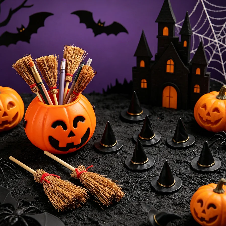 20 Stück Miniatur-Hexenhüte und Mini-Besen, Halloween-Party, Mini-Zaubererhüte, Kuchendekorationen, Hochzeit, Geburtstag, Party, DIY-Basteln – Detail 1