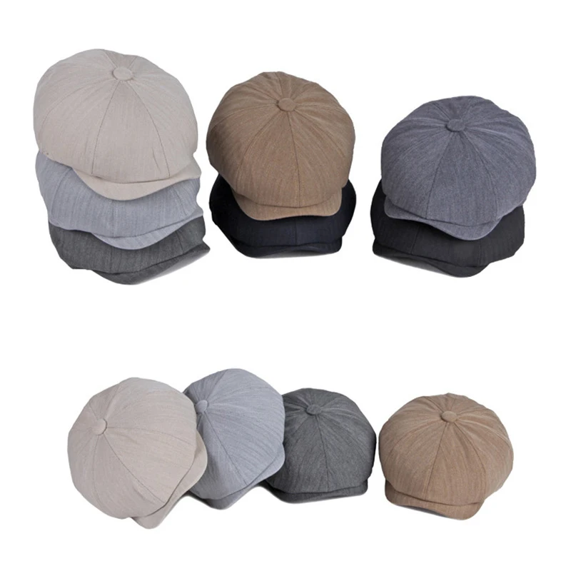 Casual Octagonal Hats For Men Solid Eight-blade Berets Spring Summer Newsboy Caps Women Painters Hat Cotton Herringbone Flat Cap