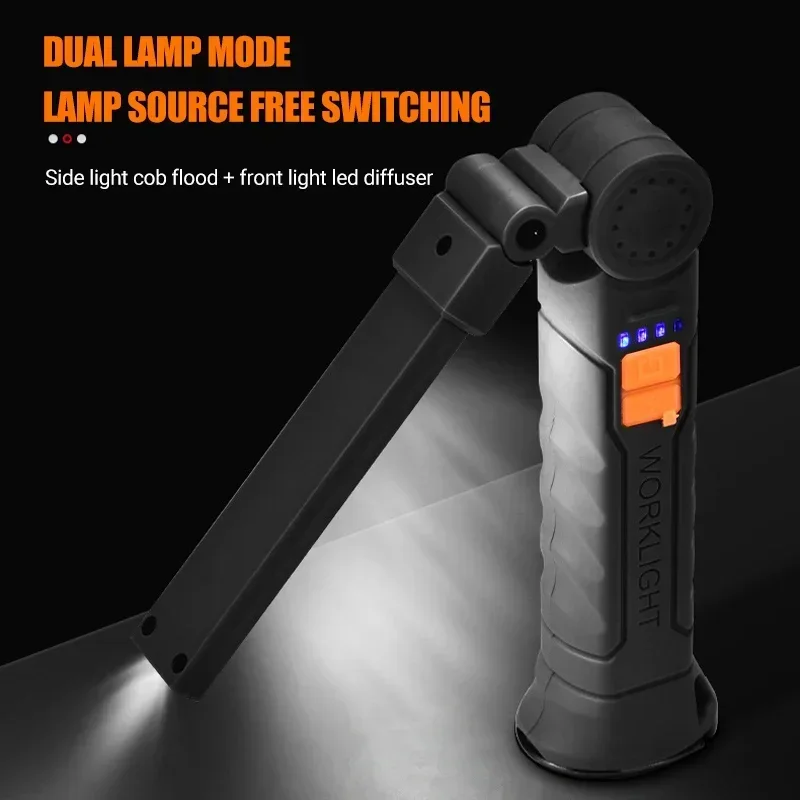 Portable Work Light COB LED Flashlight USB Rechargeable Magnetic Lanterna Hanging Lamp with Built-in Battery Camping Torch