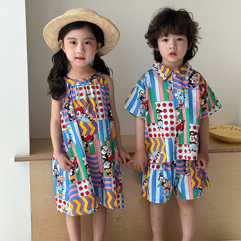 

V-TREE 2025 kids clothing set boys vacation style shorts set girls dress 2530
