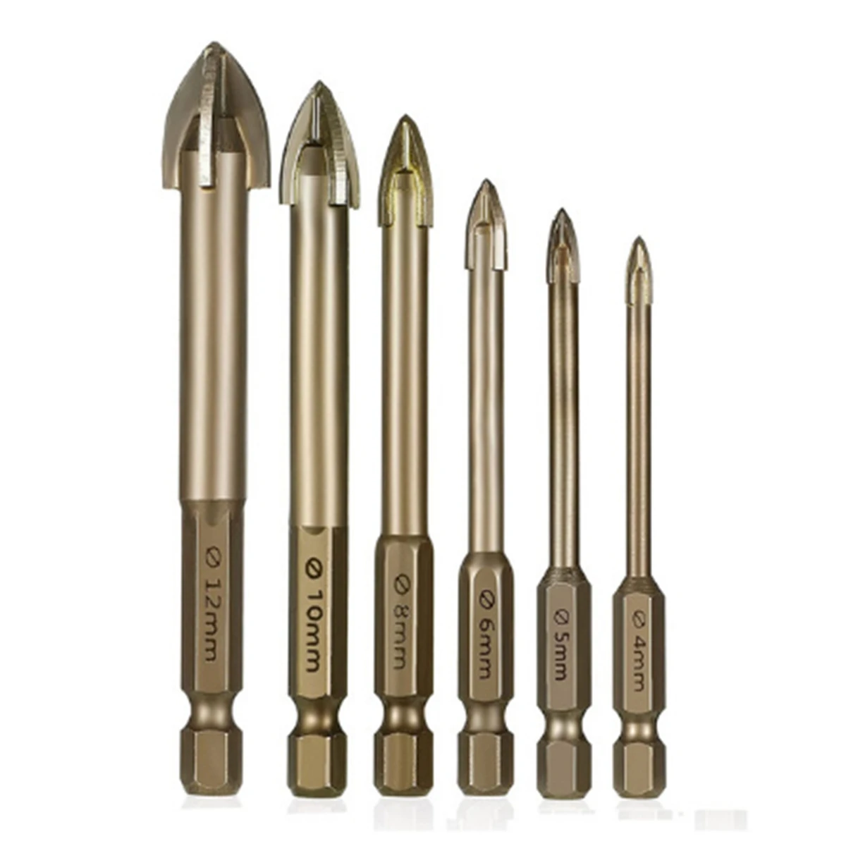 6Pcs Glass Concrete Drill Bit Set Carbide Point with Cutting Edges Tile Glass Cross Spear Head Hex Ceramic Drill Bits