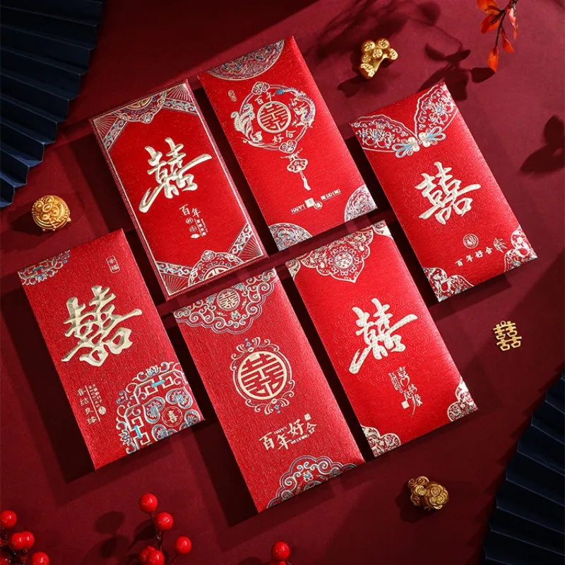 LISHIFENG-Red Envelope for Wedding, Chinese Hot Money Envelope, Creative Thickened Cardboard, New Year Wishes, 12PCs