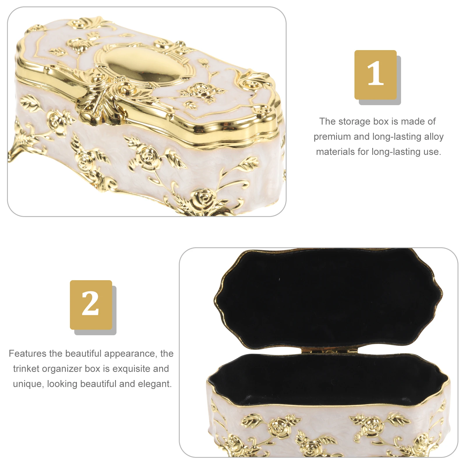 

Style Zinc Alloy Ornate Jewelry Box Trinket Storage Box Decorative Necklace Container Wear Resistant Exquisite Gift Case