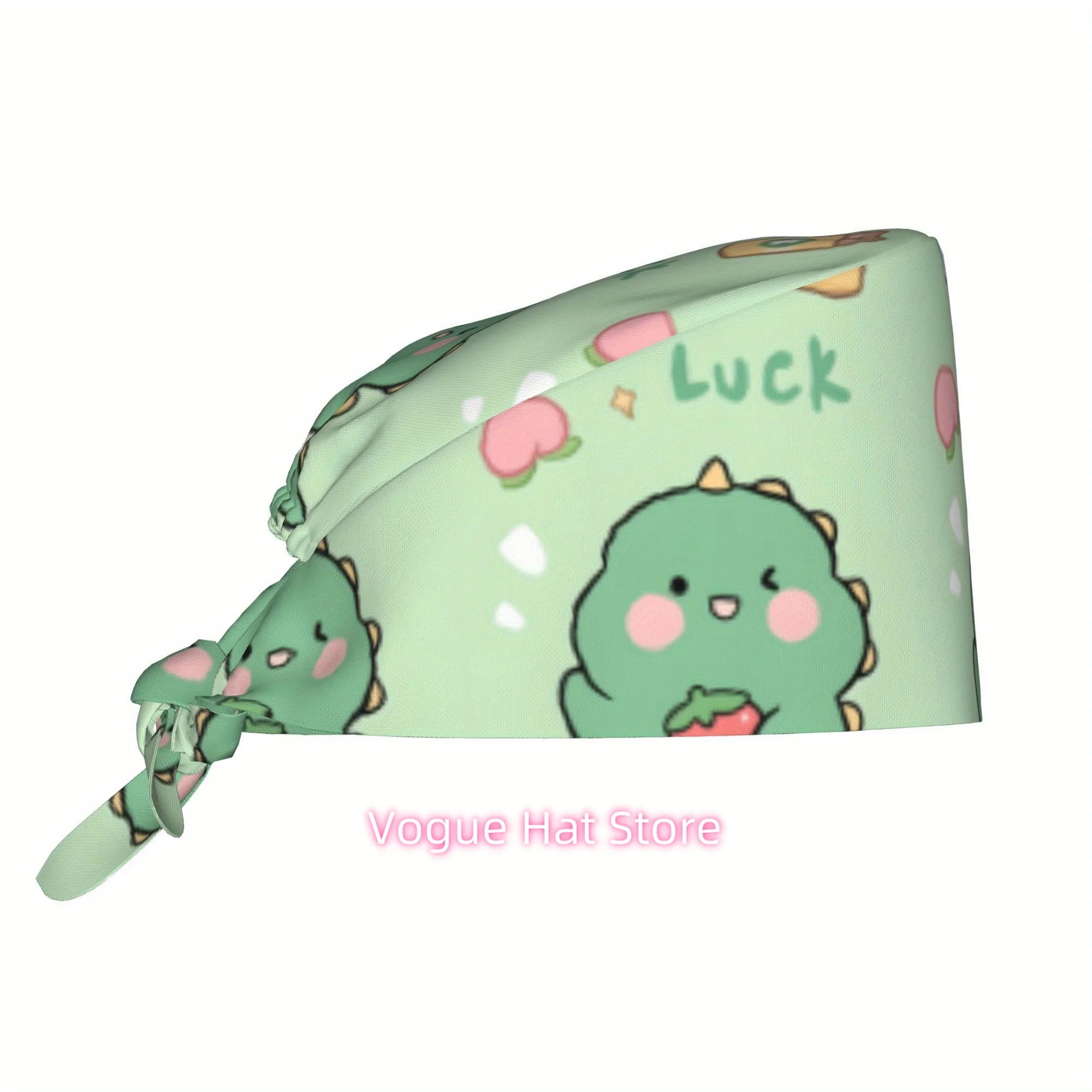 1pc Dinosaur Unisex Stylish Printed Work Cap - Lightweight Adjustable Skull Cap Tie-Back Nurse Hat, Dustproof Chef & Cooking Cap