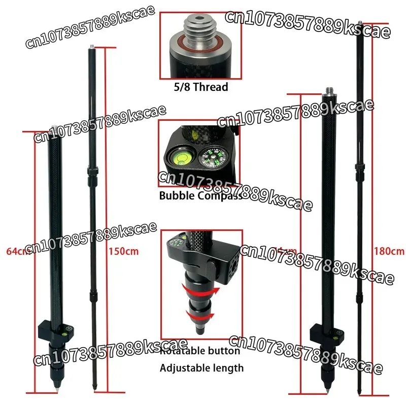 Telescopic Centering Pole Portable Carbon Fibre Pole 74-180cm/64-150cm RTK GPS Prism Pole Surveying Rod 5/8x11 Thread