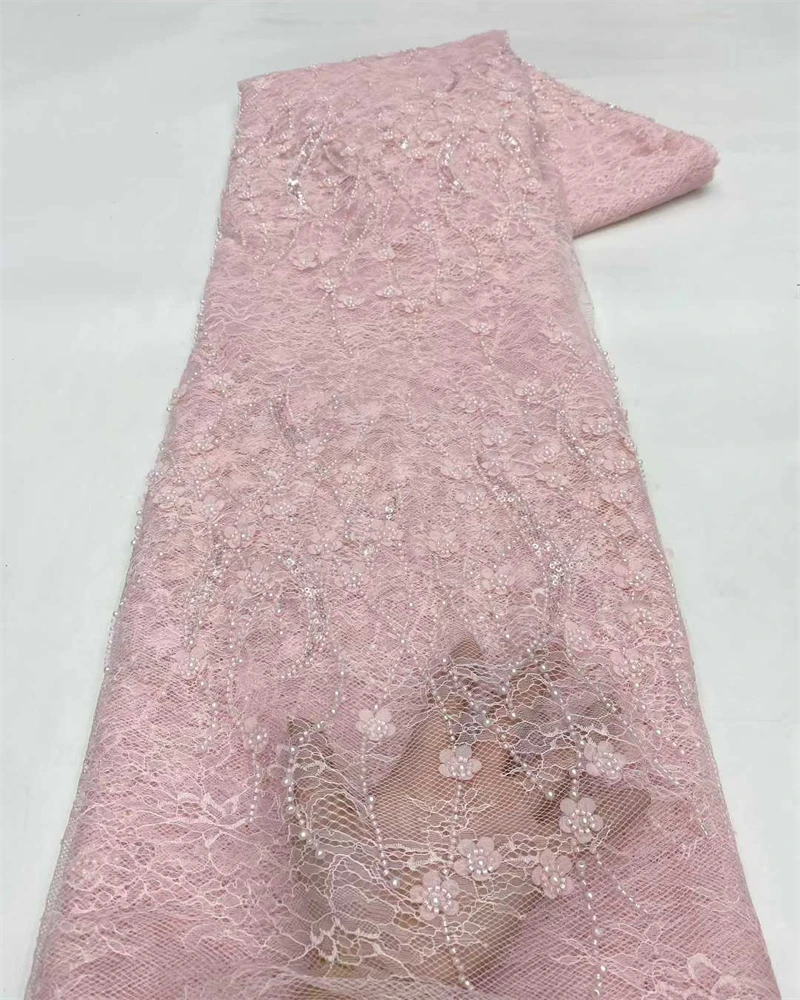 

Африканская кружевная ткань с блестками 2026, высокое качество, вышивка ручной работы, кружевная ткань с бисером для свадебного материала