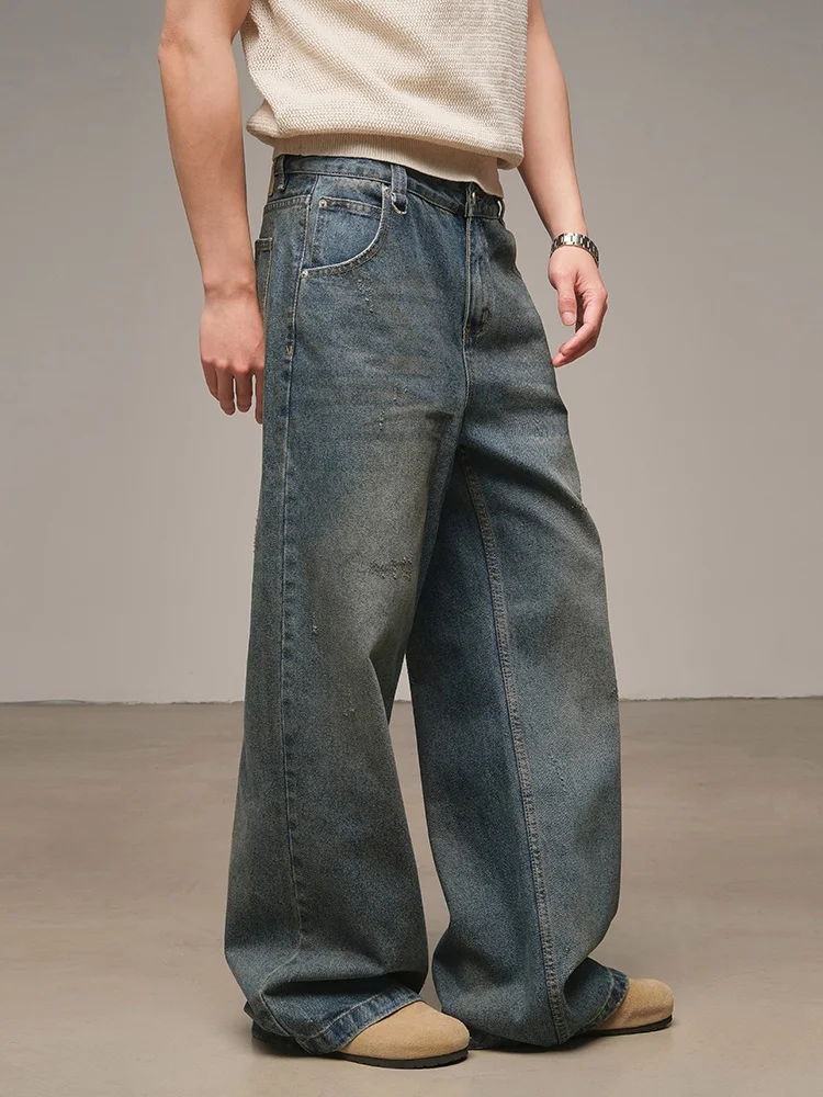 

Американские ретро-джинсы для мужчин: новые летние свободные прямые брюки-клеш из смесового хлопка и полиэстера