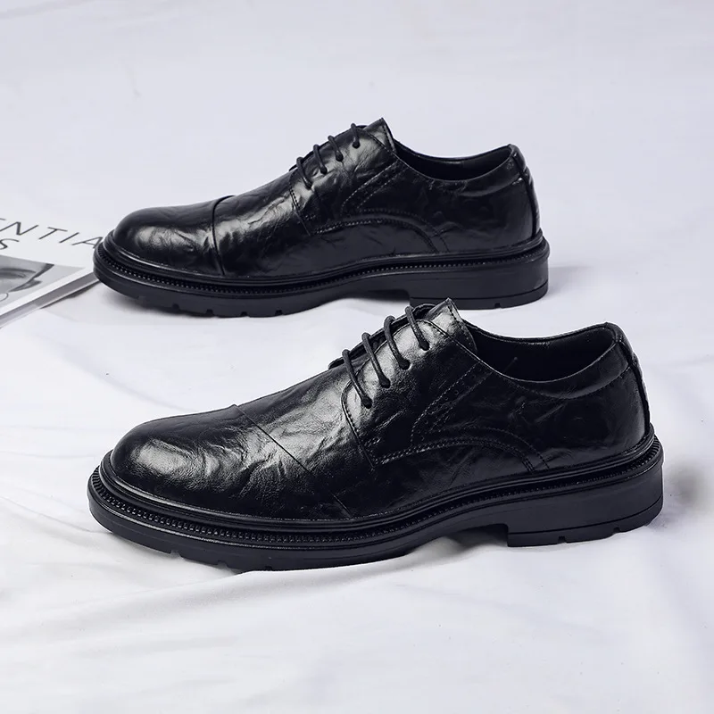 100% Genuine Leather Shoes Men Brogues Business British Style Black Office Male Footwear Flat Cowhide Leather Shoes D053