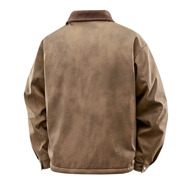 جديد الخريف الشتاء بدوره إلى أسفل طوق سترات الرجال صوف مبطن سميكة سترة دافئة حجم كبير معطف دافئ موضة ملابس خارجية غير رسمية