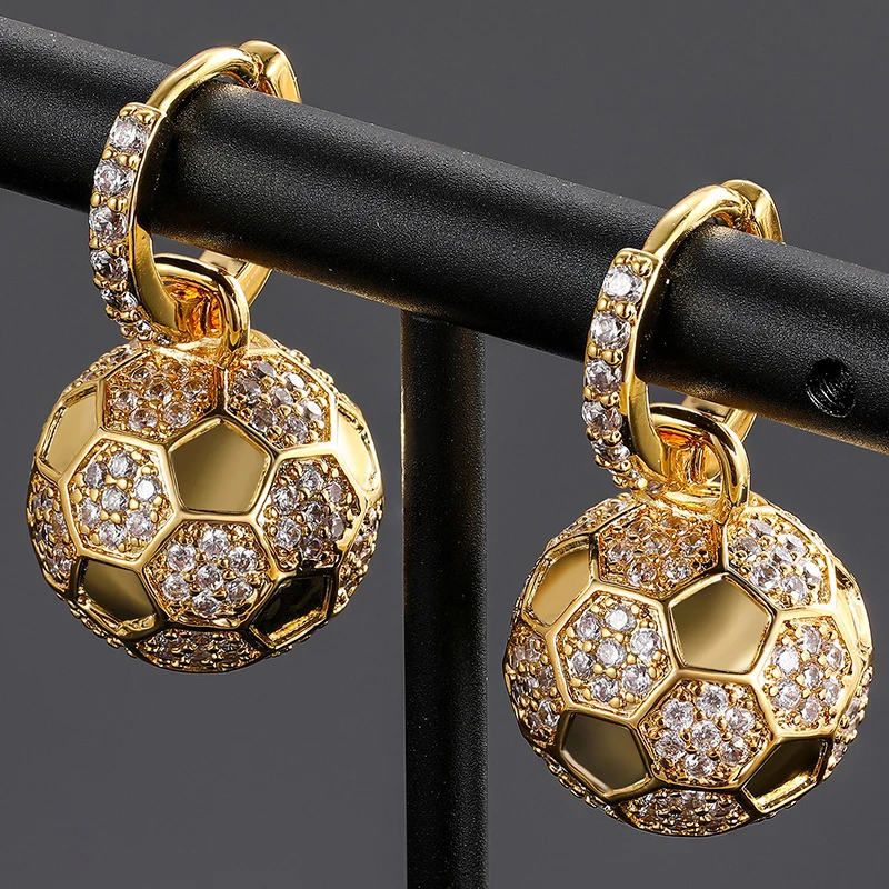 New Arrival Low MOQ Luxury Fashion Jewelry Gift Real Gold Plated Brass AAAAA CZ Diamond Iced Out Ball Drop Earrings