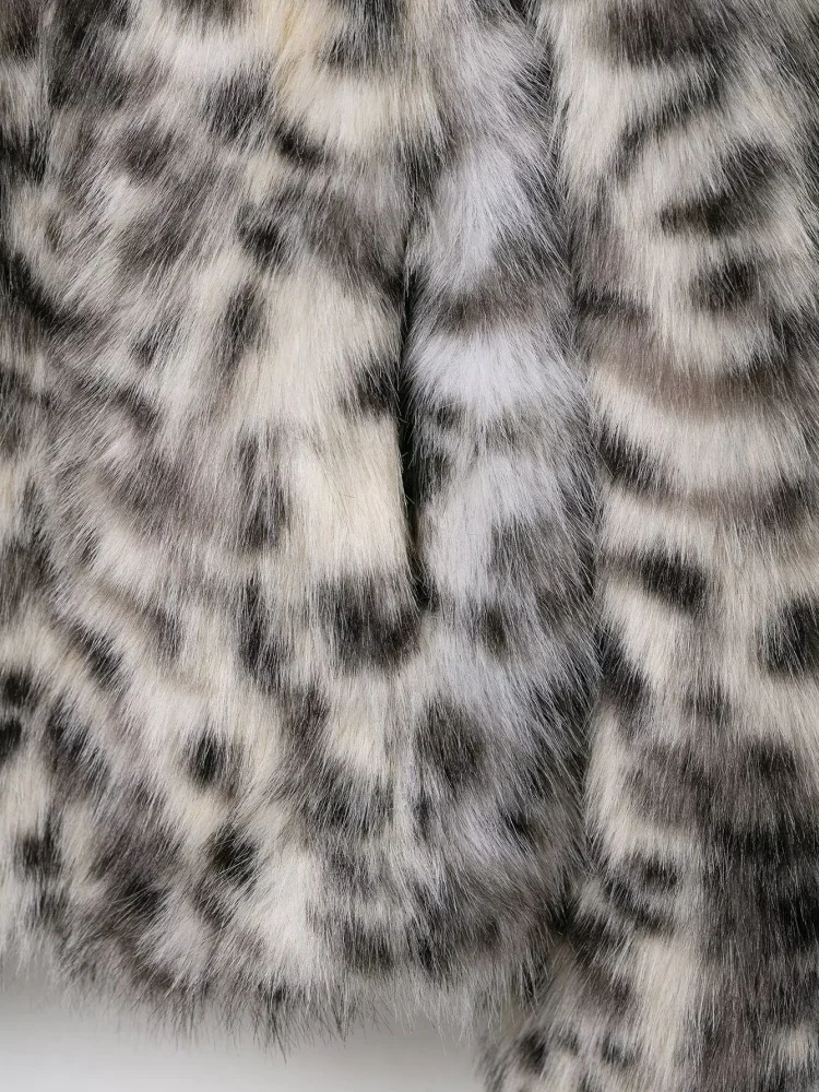 Autumn Winter Turn-down Collar Long Sleeve Faux Fur Effect Jacket Coat Women Animal Printed Loose Warmth Female Elegant Wear