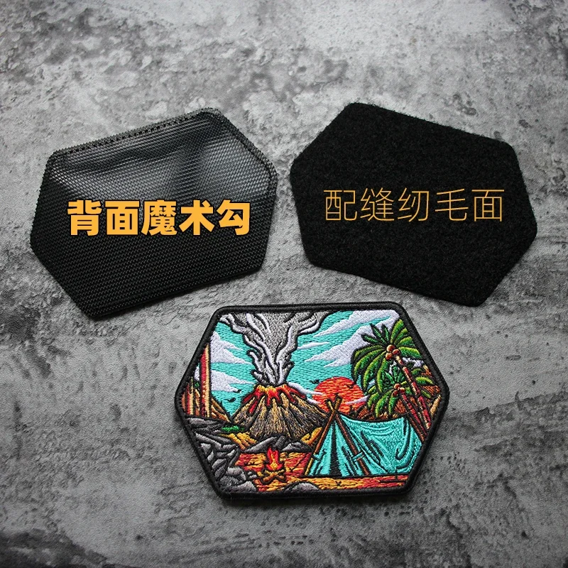 Full Embroidery Landscape Asahi River Outdoor Volcano Red Tent Badge Snow Cloud DIY Large Armband with Backpack Patches