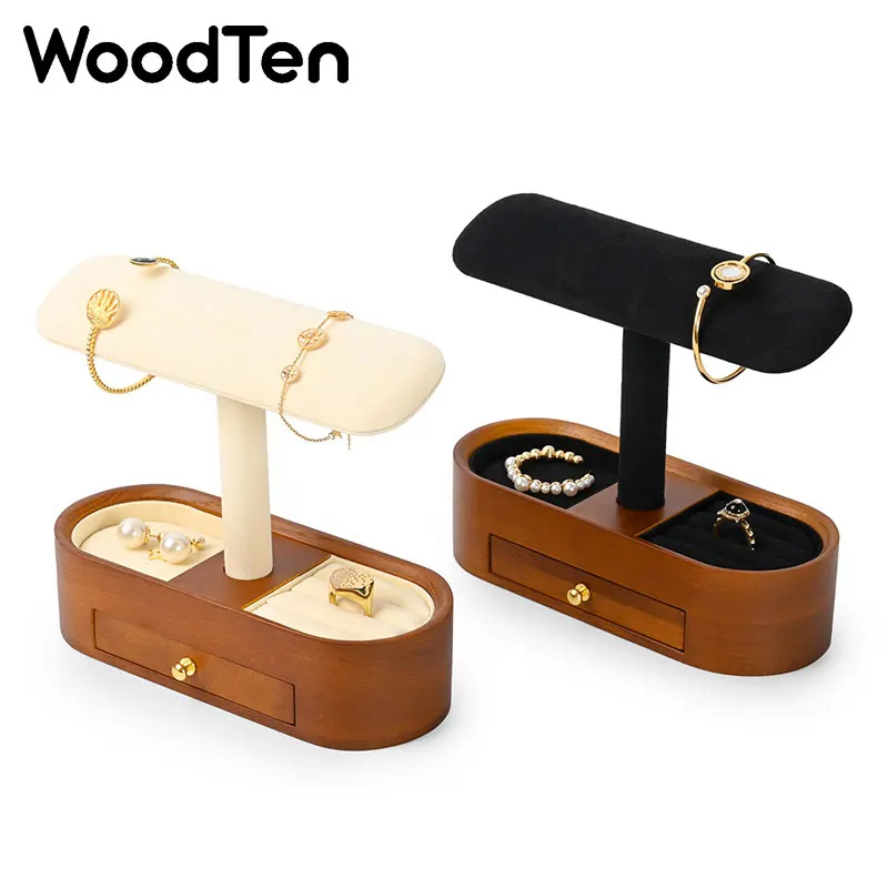 Expositor de Relojes WoodTen con Cajón, Organizador de Almacenamiento de Relojes de Madera, Soporte para Anillos y Joyas para Exhibición de Relojes de Pulsera y Joyería