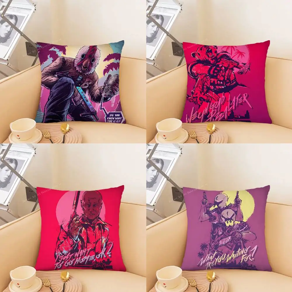1pc Classic H-Hotline M-Miami Action Game Pillow Case Fashion Square Pillowcase Bedroom Sofa Room Ins Decoration Leisure
