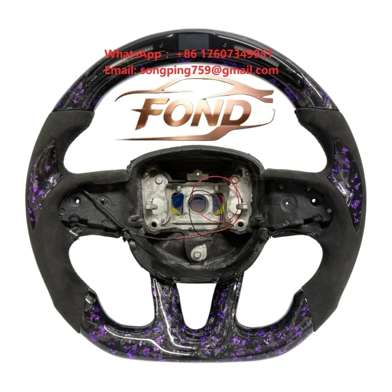 Custom Carbon Fiber LED Steering Wheel for Dodge Challenger (Hellcat, SRT, R/T, SE) and Charger Purple Forged Carbon Fiber