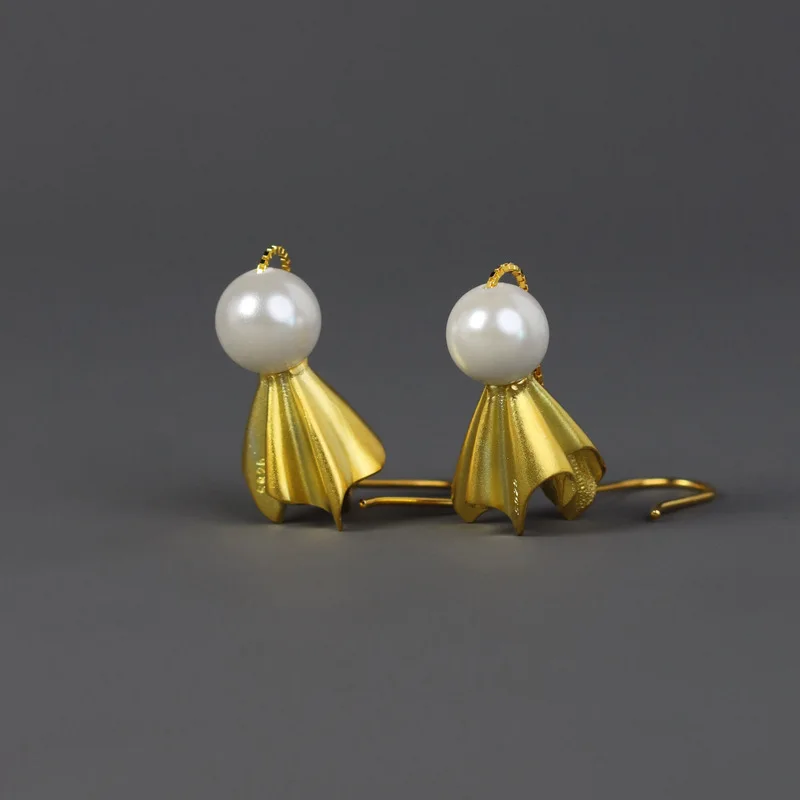 Amxiu Sterling Silver 925 Lasts Sunny Doll Childhood Memories Pure Silver Inlaid Pearl Women's Cute Ear Thread Earrings