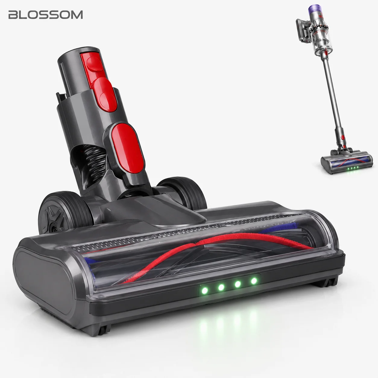 Testina a Rullo Motorizzata Flessibile Blossom con Luce Verde a 4 LED, Accessorio di Ricambio per Pavimenti Compatibile con Aspirapolvere Senza Fili D