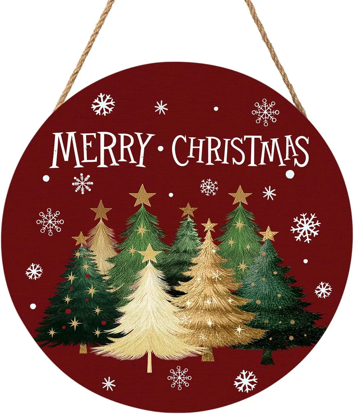 Xmas Tree Red Door Sign For Front Door Decor,Winter Snowflake Wooden Sign 12
