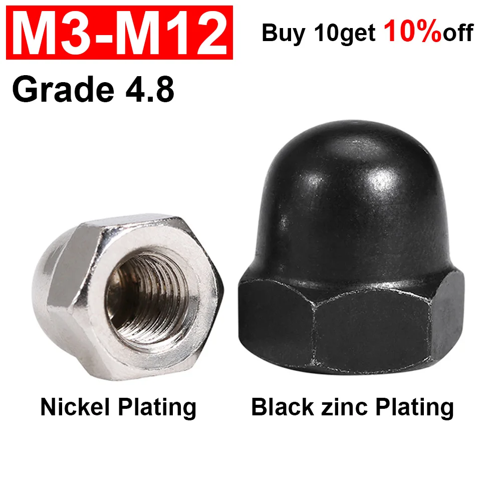 

Black Zinc/Nickel Plated Carbon Steel Grade 4.8 Hexagon Hex Acorn Nut Domed Nuts For Decrotive M3 M4 M5 M6 M8 M10 M12 Screw Bolt
