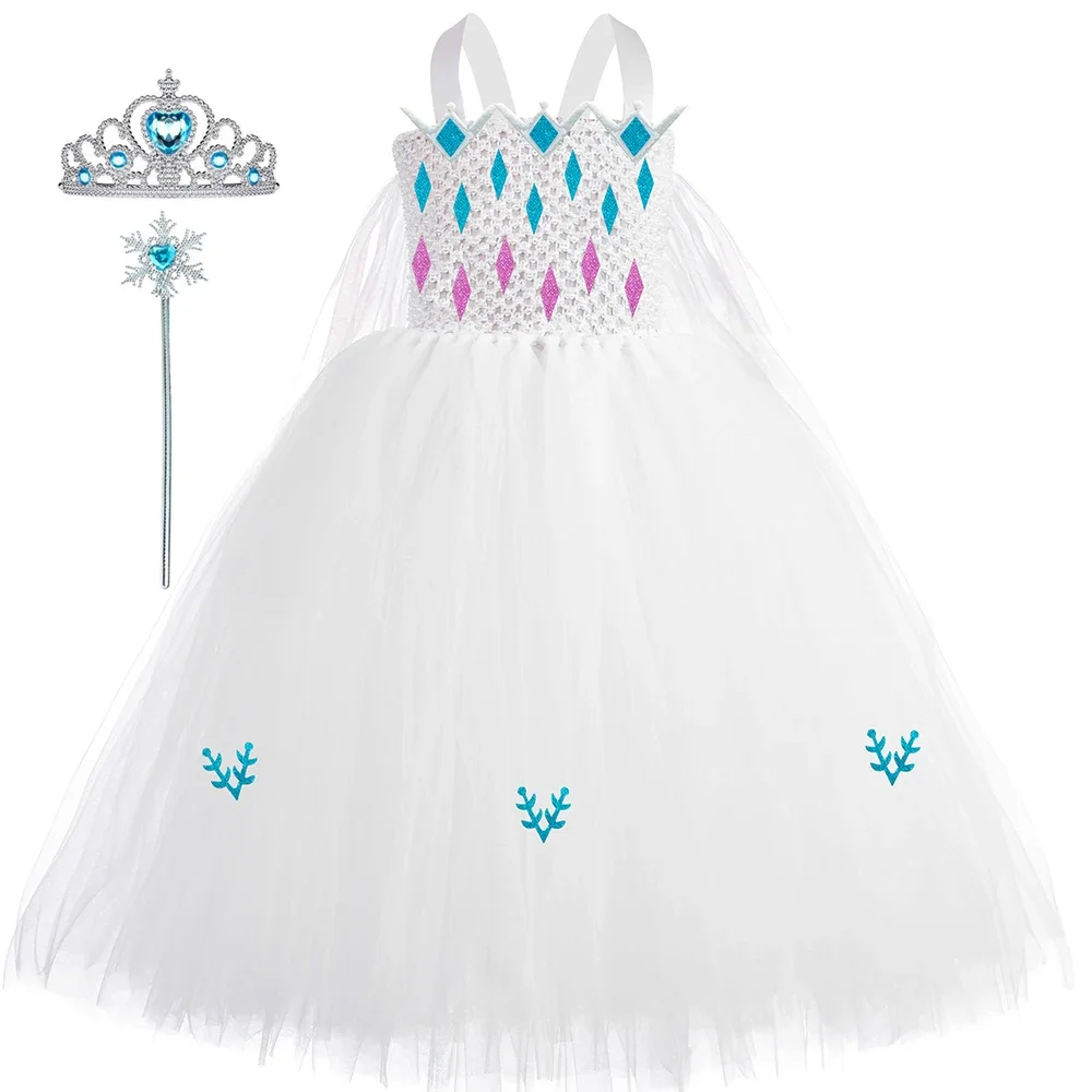 

Girls Elsa Dress Tulle Kids Tutu Dresses for Girls Snow Queen Cosplay Costume Children Halloween Birthday Party Princess Dress