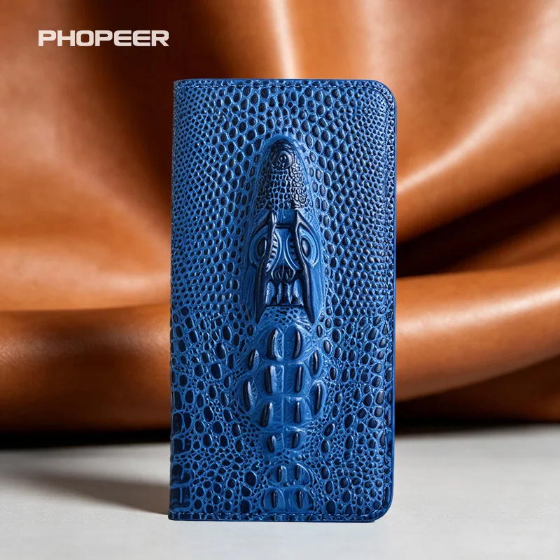 Luxury Genuine Leather Case for Huawei Magic 8 7 6 5 4 3 2 Pro X9C X9B Lite Ultra 3D Crocodile Head Flip Phone Case