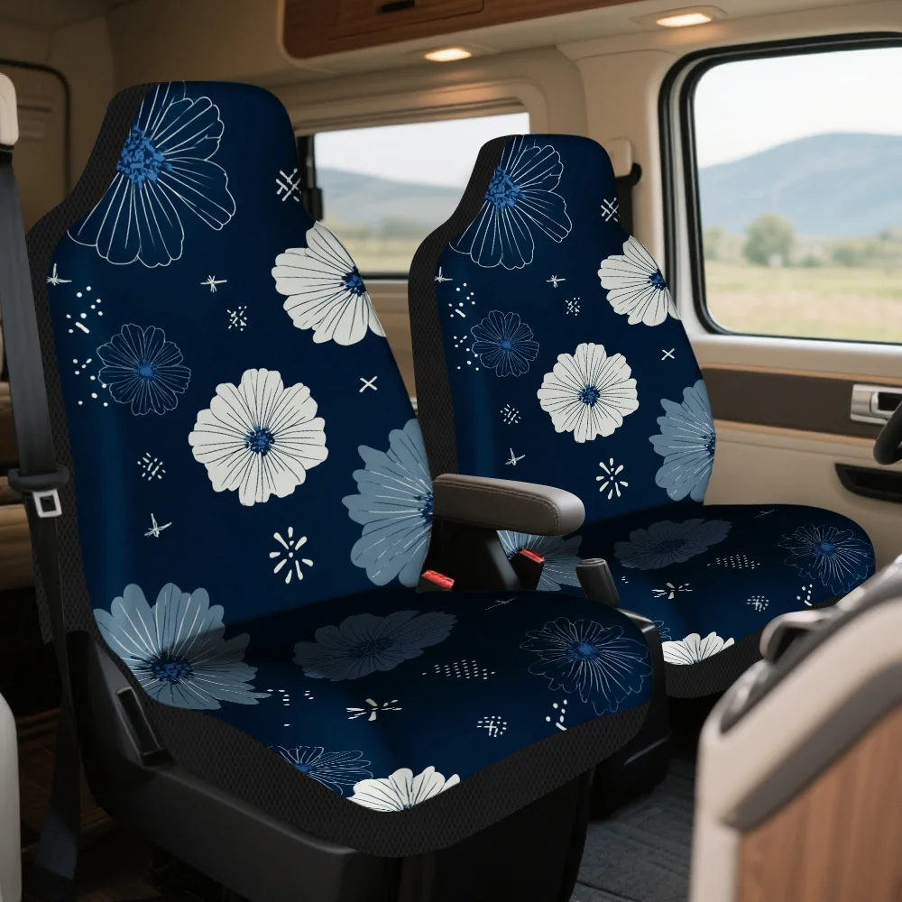 Set Of 2 Blue Floral Patterned Car Seat Covers – Compatible With Most Vehicles Including Cars, Trucks, Vans, And Suvs | Sturdy P