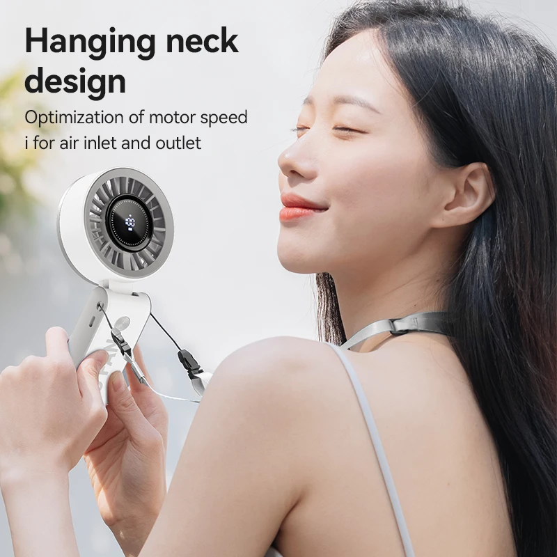 مروحة شاشة ديجيتال عالية السرعة محمولة باليد مروحة صغيرة رائعة صغيرة محمولة من النوع C شحن سطح المكتب قابلة للطي 100 مستوى مروحة معلقة للرقبة