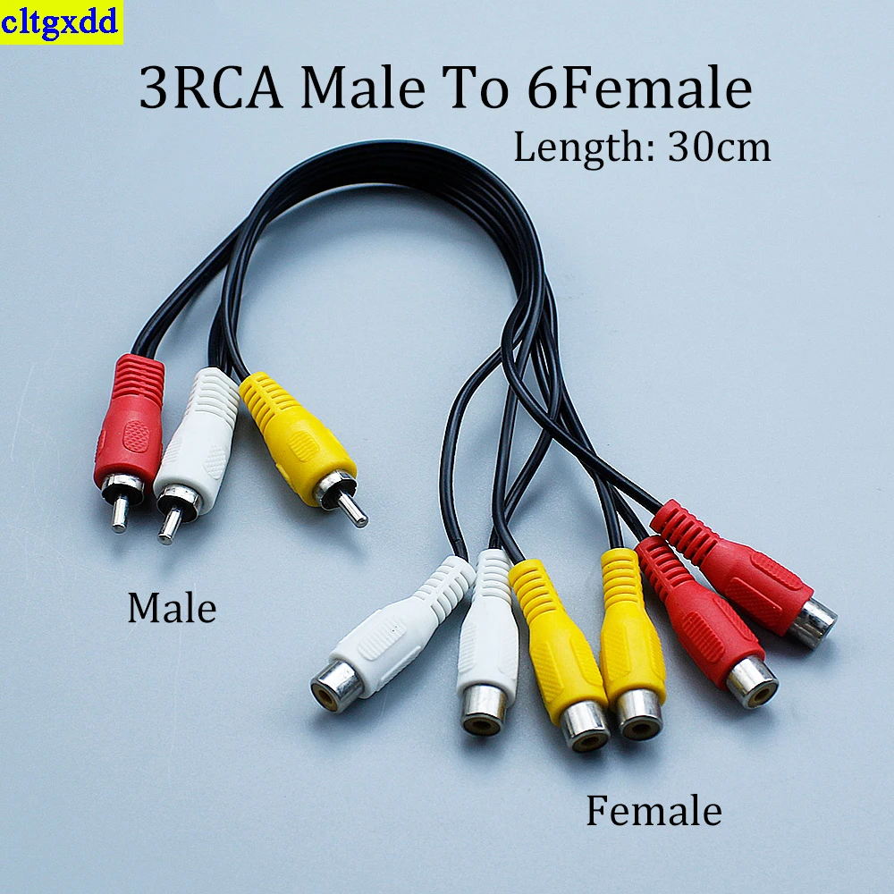 cltgxdd 1piece 3RCA Male to 6Female connector composite audio and video AV extension cable plug cable 30CM