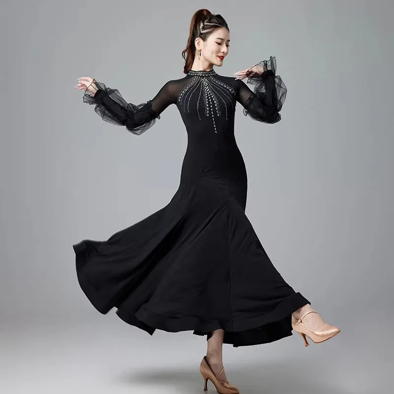 

Новое современное танцевальное платье с длинным рукавом для женщин, костюм для бальных и латиноамериканских танцев, одежда для танцев