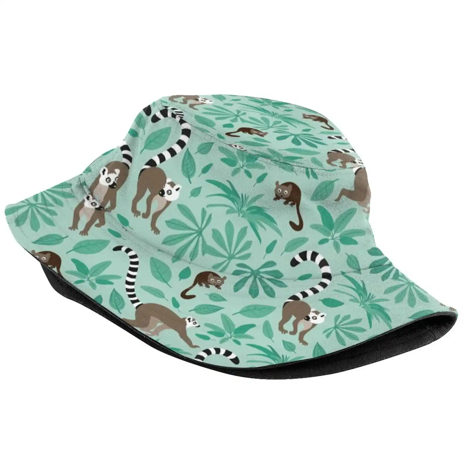 Lemur Love Mint Leaves Sun Cap Fisherman Hat Bucket Hats Ring Tailed Lemur Endangered Animals Madagascar Wildlife Jungle Nature