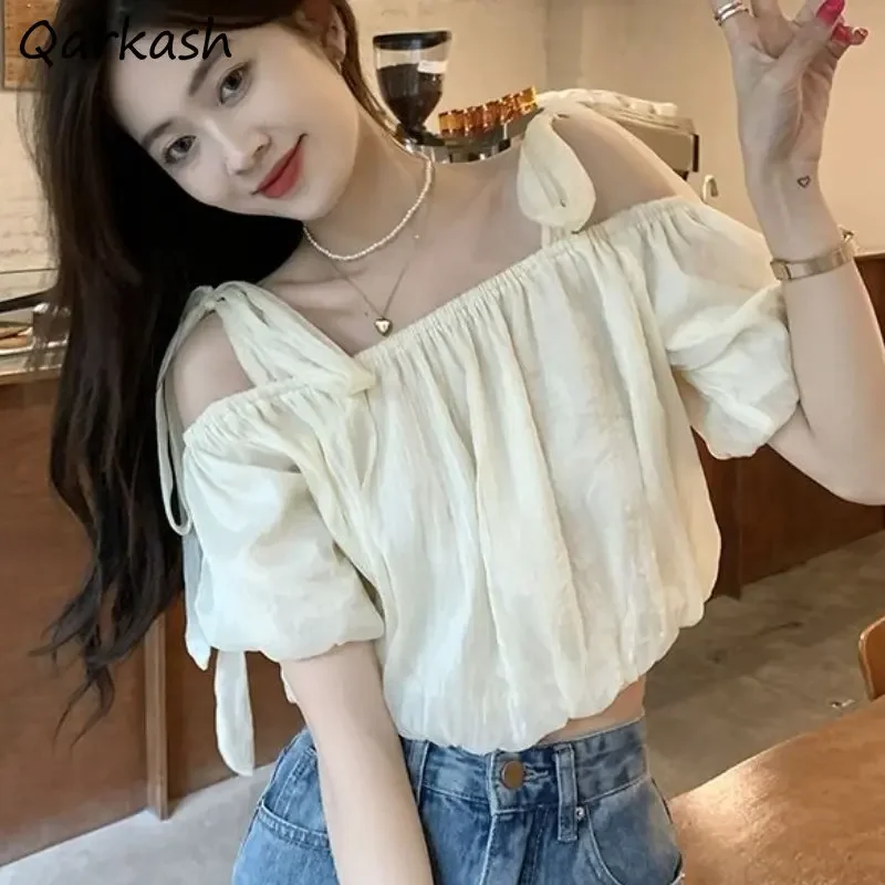 

Блузки с разрезом на шее, женские бандажные элегантные летние простые пышные рукава, эстетичная свежая одежда меньшинств, модная повседневная одежда для путешествий