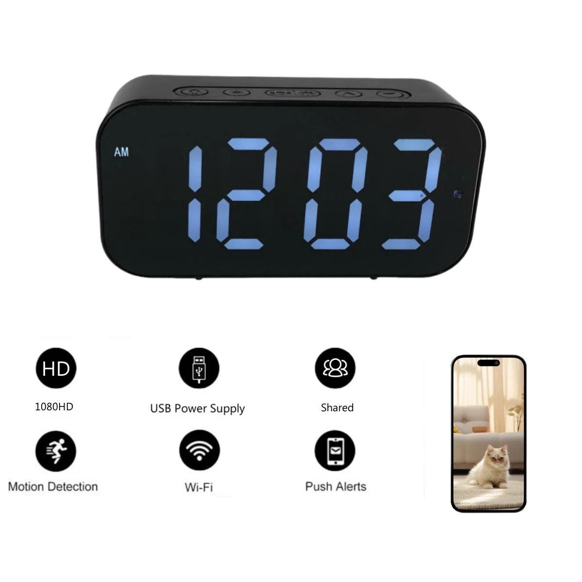 1080P HD Camera Clock Support SD Card Storage with Remote Viewing and Motion Detection Small Surveillance Security Loop Record