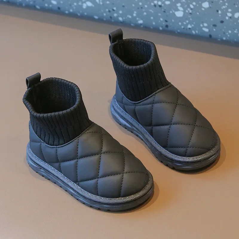 Snowboots voor kinderen met brede neus, blote voeten, geschikt voor kleine/middelgrote/grote kinderen, verdikte waterdichte hoge katoenen schoenen