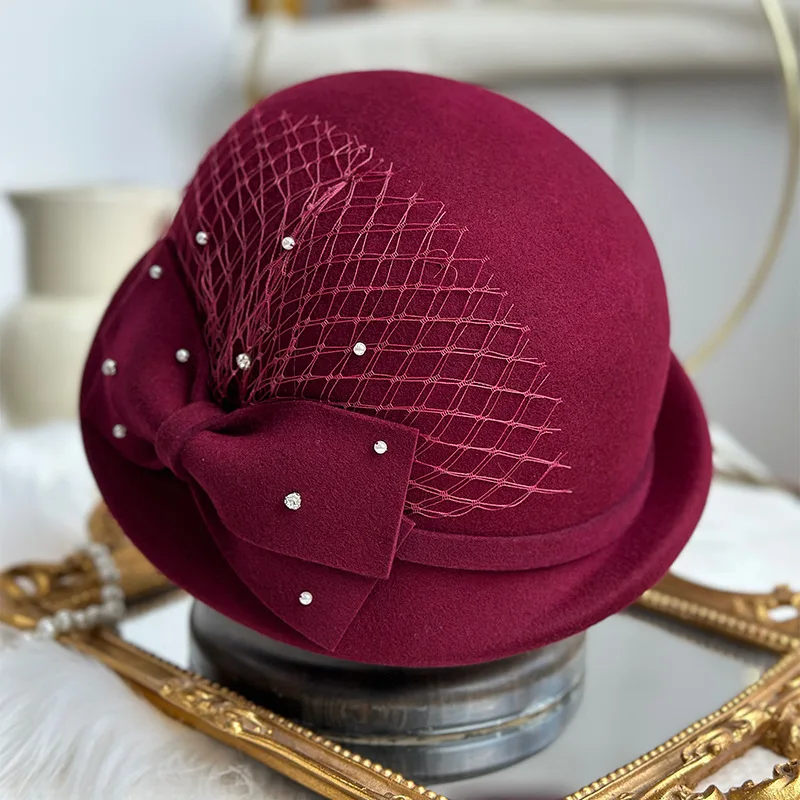 

100% шерстяные шляпы в стиле ретро, женские зимние толстые теплые свадебные коктейльные вечерние кепки европейского бренда, церковный берет, фетровая шляпа художника, элитная