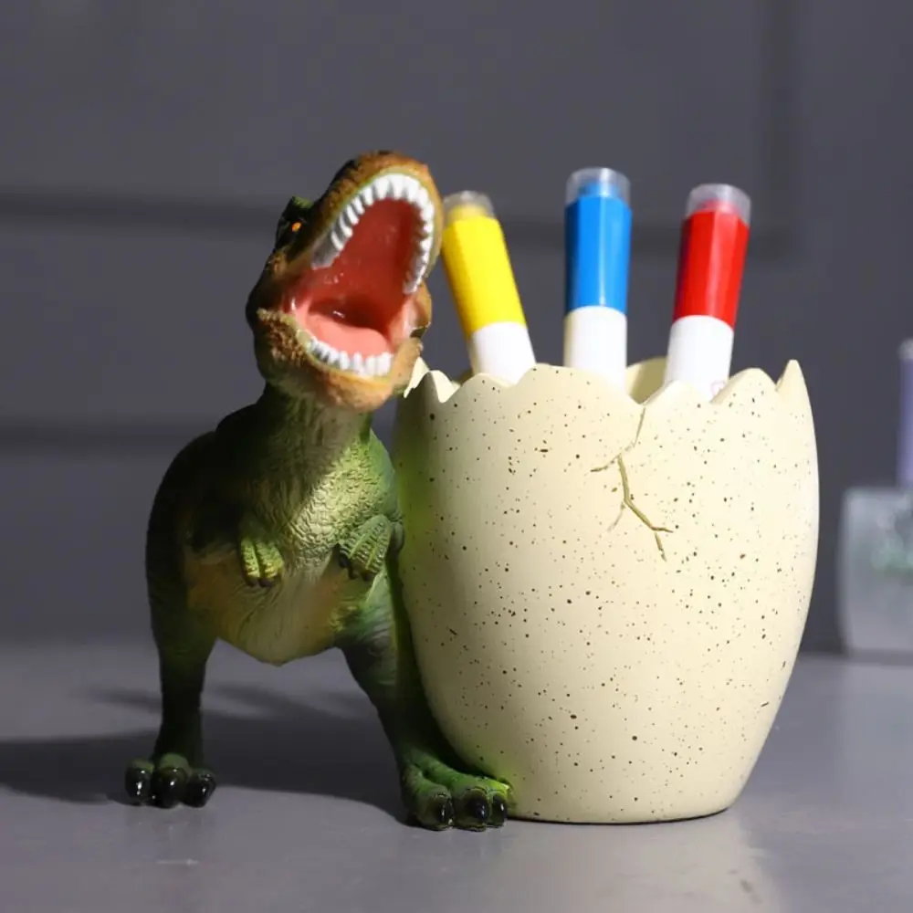 Egg Shape Dinosaur Egg Pencil Holder Large Capacity Stationery Tyrannosaurus Pen Holder Resin Cartoon Dinosaur Desk Organizers
