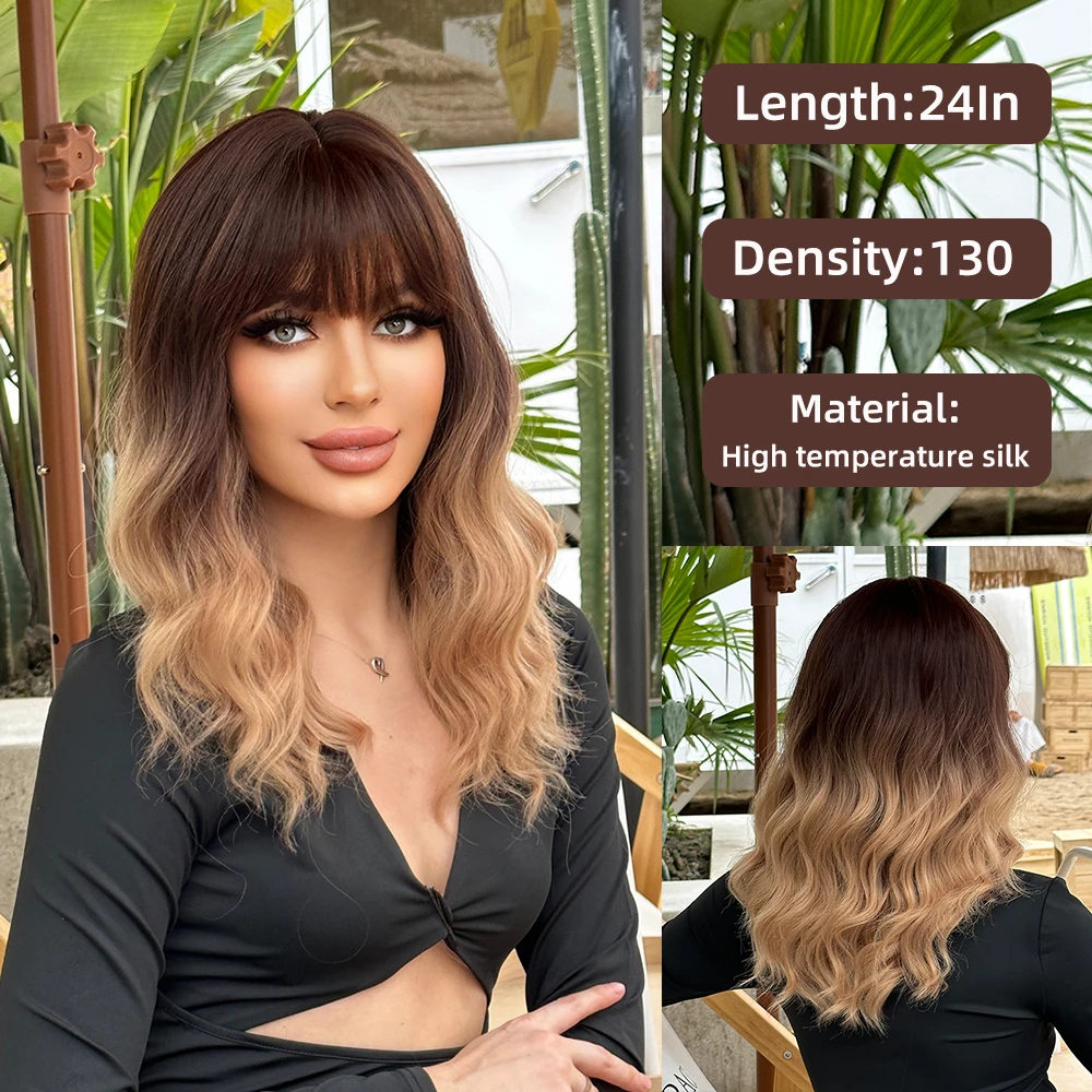 

24inch Ladies Wigs Europe And America Wind Brown Gradient Golden Chemical Fiber Realistic Wig Sets Instant Noodles Curls Wig