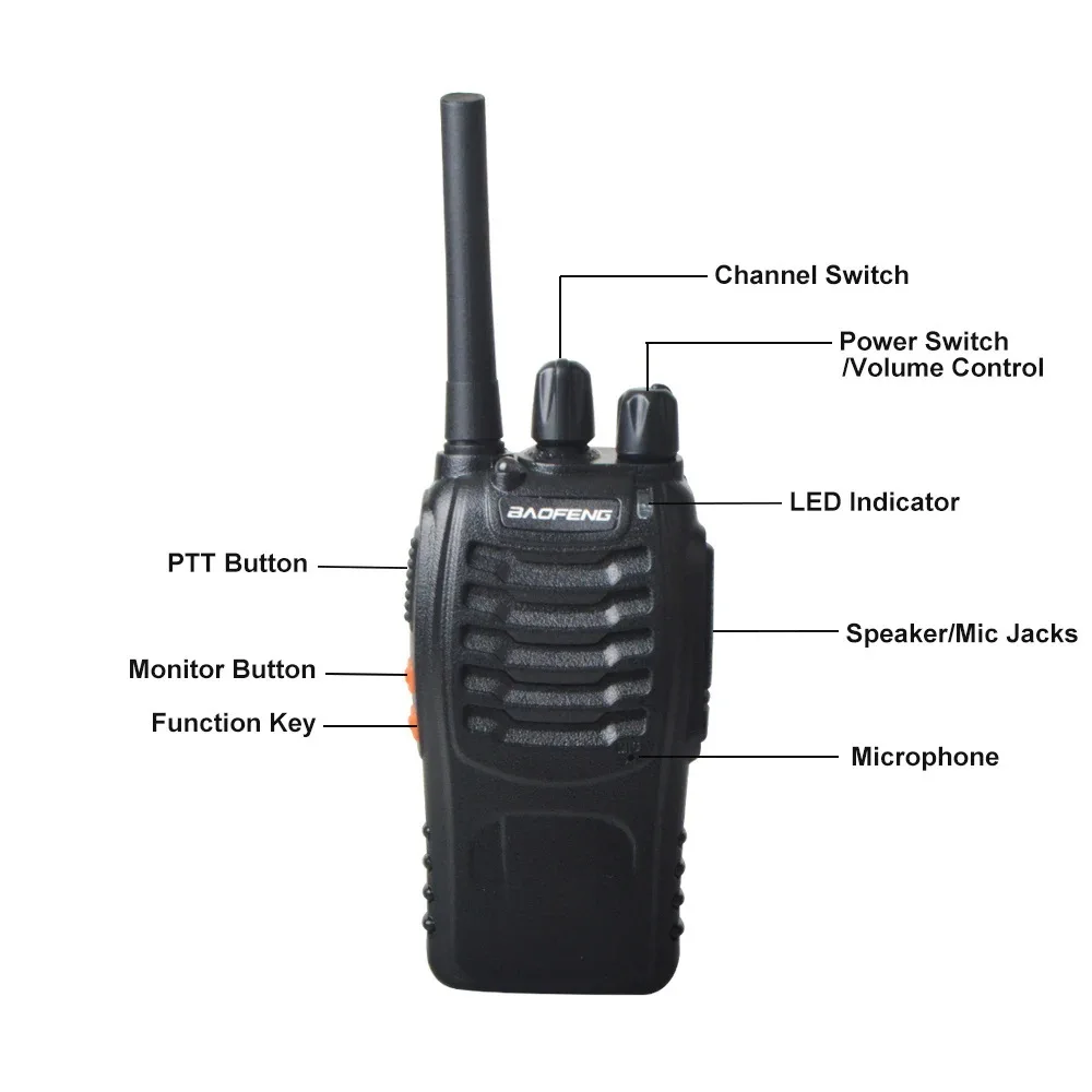 Walkie Talkie BF-888S 2 buah, Walkie Talkie frekuensi jarak jauh portabel Radio FM Transceiver USB isi ulang Walkie Talkie + Headset