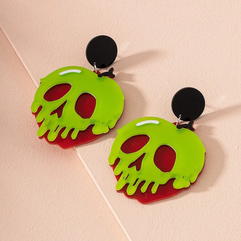 Fashionable, Cool, Trendy Halloween Acrylic Skull Women's Earrings Available in Four Colors