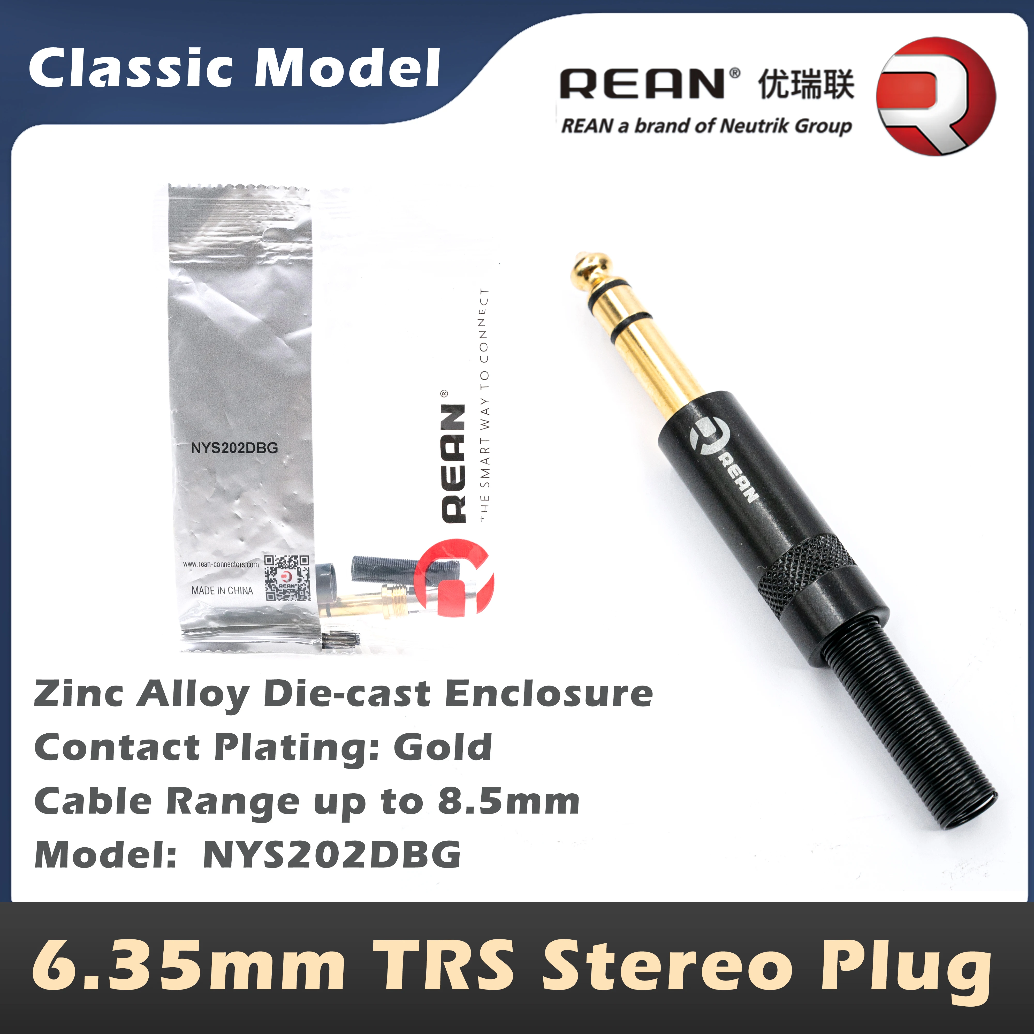 Neutrik's REAN 6,35 mm stereo TRS-audiostekker 6,35 mm mono TS audiokabelstekker 1/4 "telefoonstekker aansluitingen NYS201D NYS202D