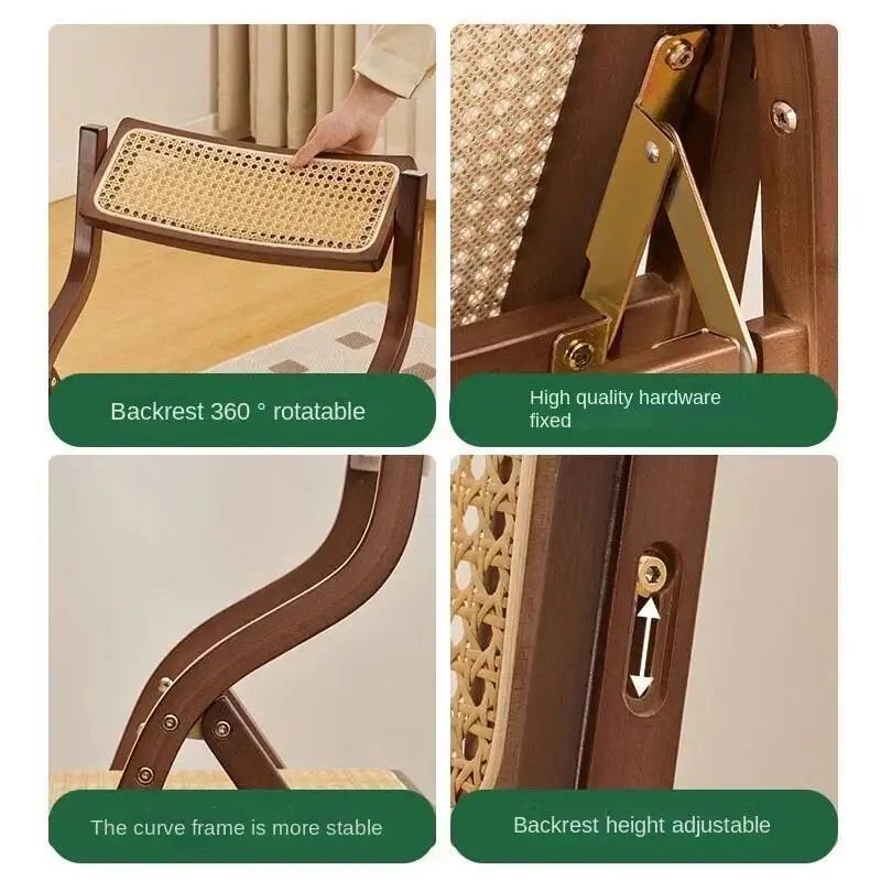 

Bamboo Chair Room Rattan Comfortable Folding Dining Household Backrest Dining Chair Simple Dining Chair Comfortable Study Decor
