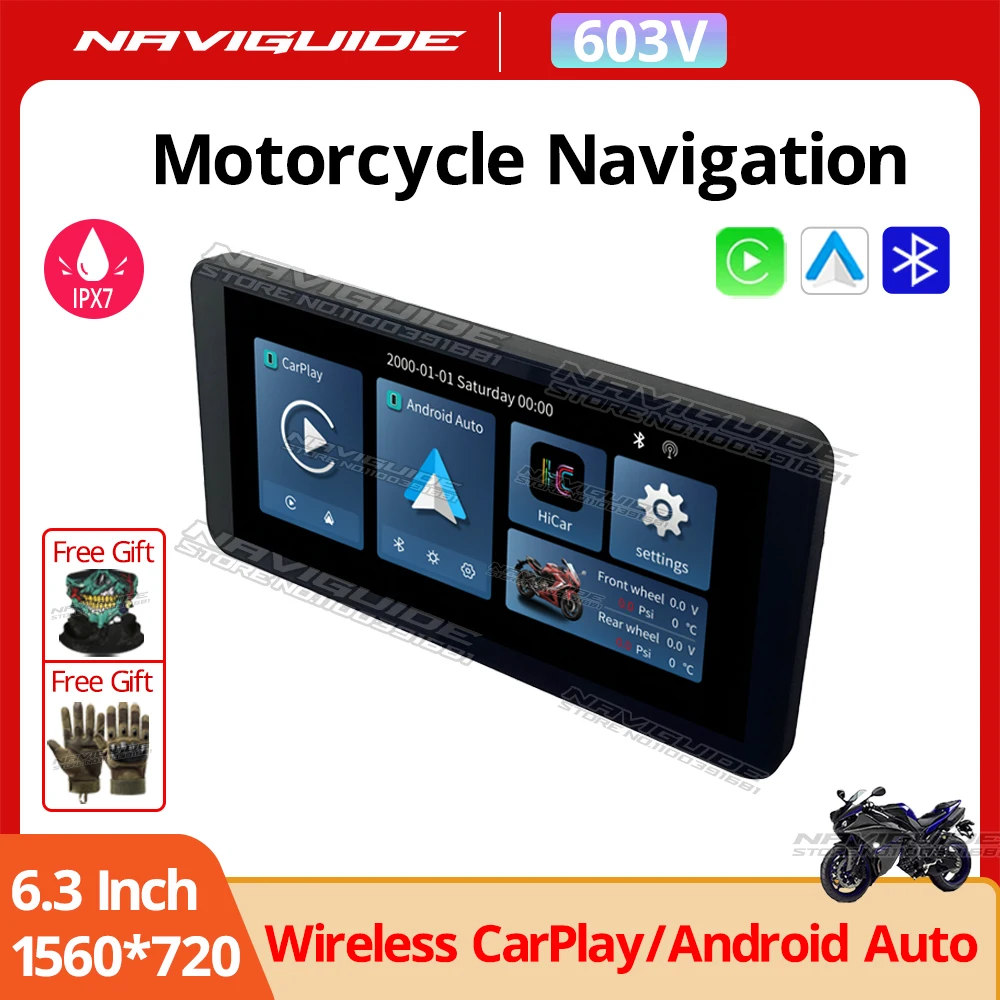 

NAVIGUIDE 603V 6.3'' Wireless CarPlay GPS Navigation for Motorcycle Android Auto Screen Portable Moto Monitor WiFi Dual BT