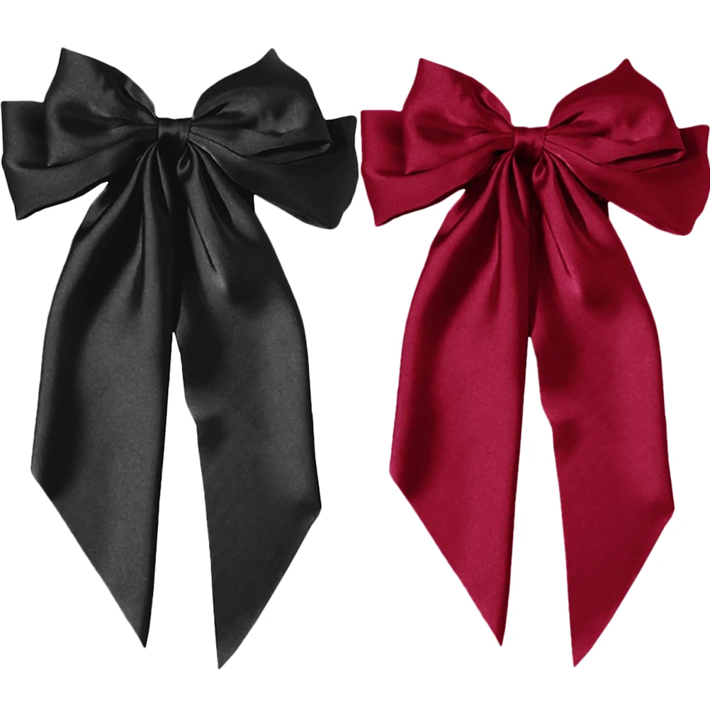 

2 Pcs Girls Hair Accessories Satin Bow Clip Gothic Long Tail Ribbon Clips Big Bows for Decorative Women Large Miss