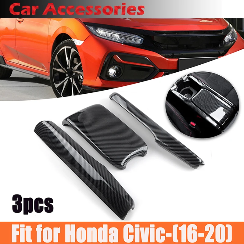 Rhyming Car Interior Central Armrest Box Panel Protective Cover Carbon Fiber Look Fit For Honda Civic 10th  2016 - 2021