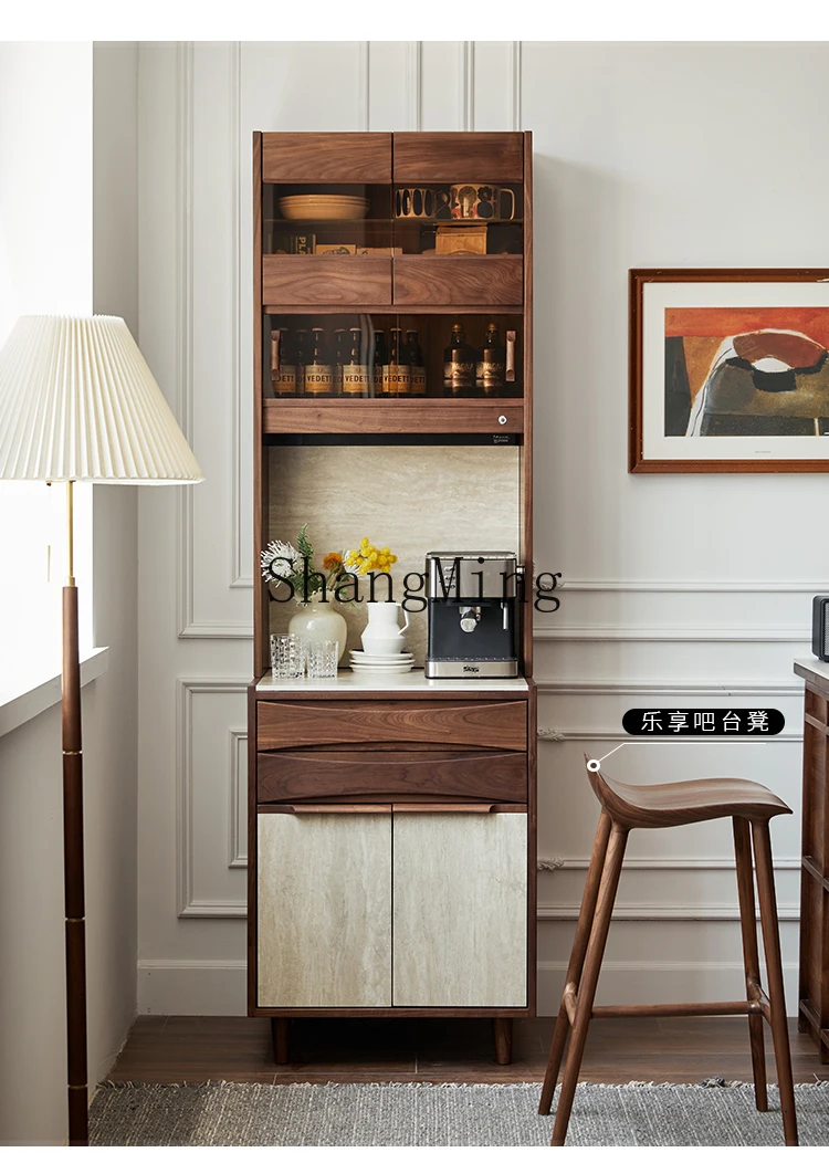 FG good-looking  solid wood household living room rock slab cave stone narrow side cabinet simple storage high cabinet