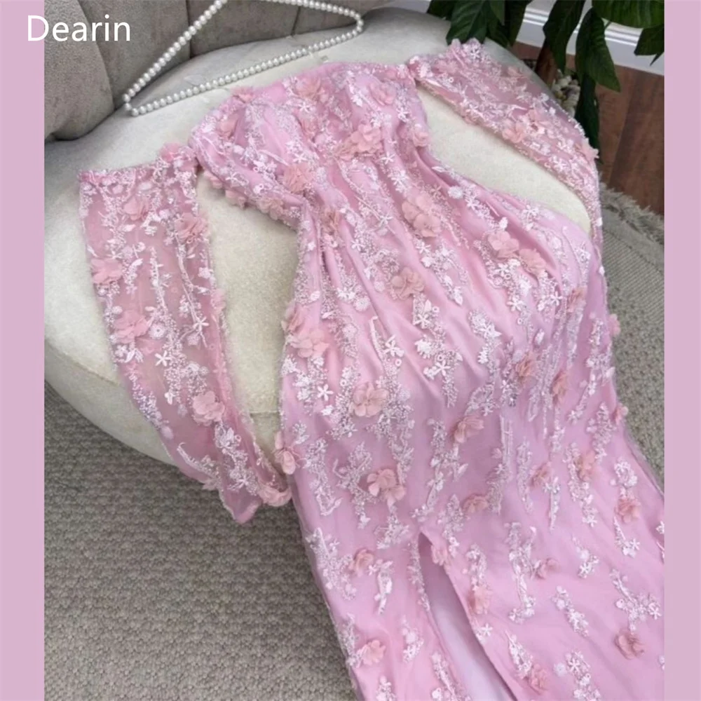 Customized Saudi Arabia Dearin Off-the-shoulder A-line Floor Length Skirts Tulle Applique Flower Bespoke Occasion Dresses Evenin