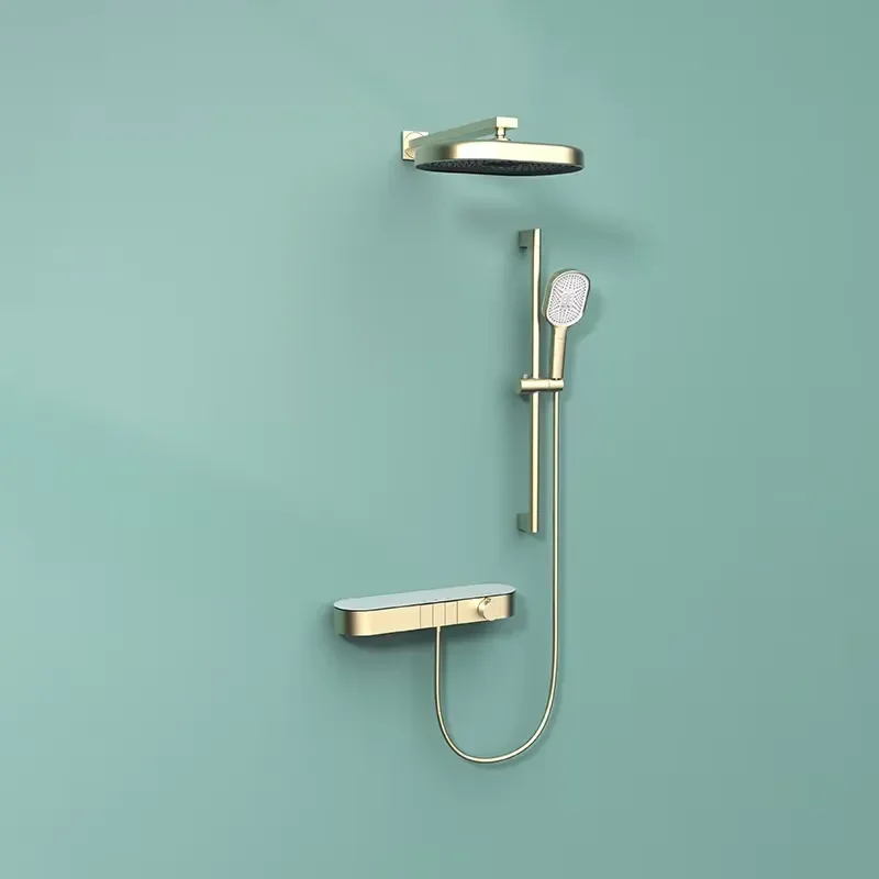 Brass Thermostatic Digital Light Single Handle Rainfall Concealed Shower Faucet Metal 3-Function In-Wall Shower Set Slide