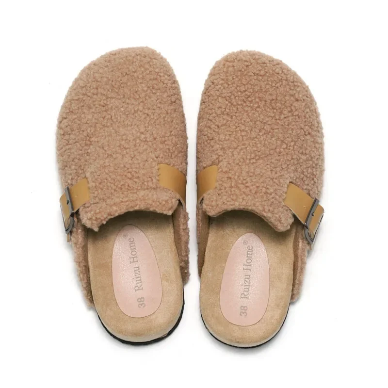 

2023 outdoor EVA home slippers autumn and winter women's cork slippers lamb fleece outer wear slippers men's warm tide