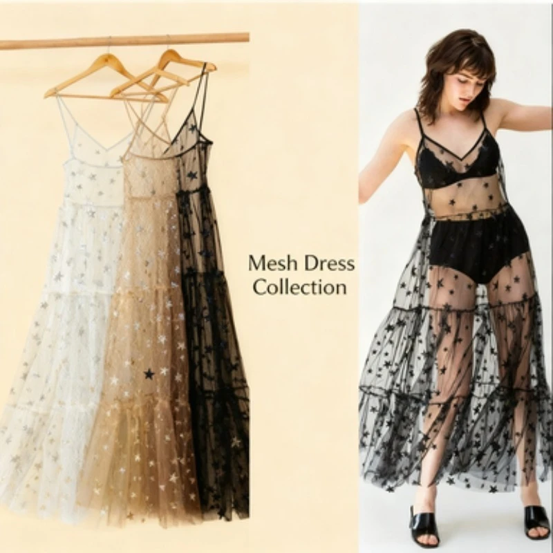 

Street Star Mesh Blouse Suspender Perspective Slim Dress