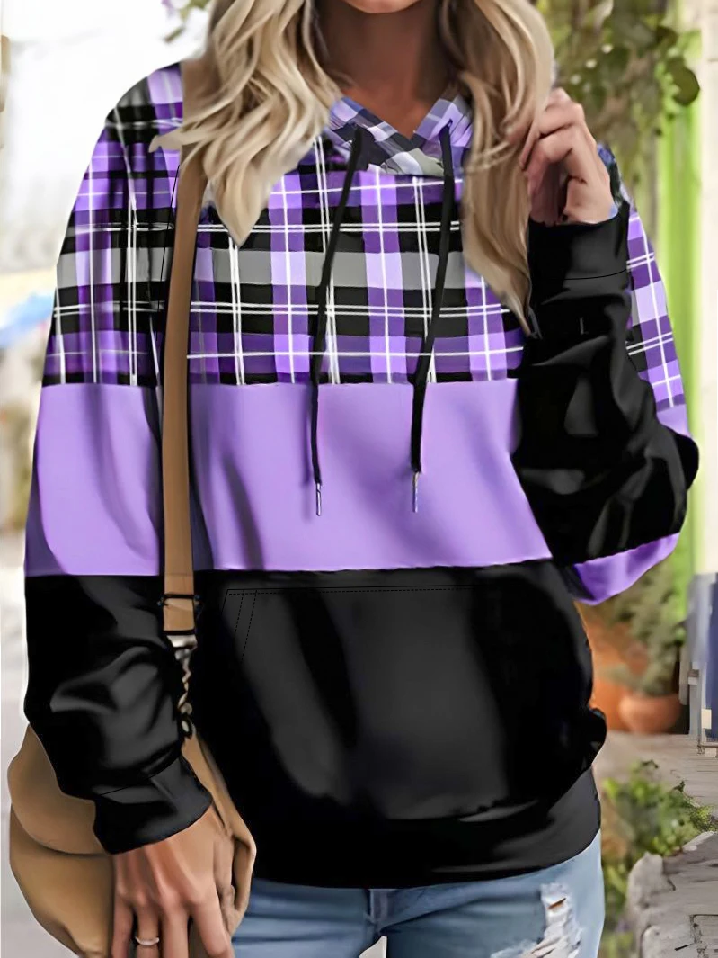 Loose long sleeved hooded pullover with comfortable fabric for daily wear and versatile women's top