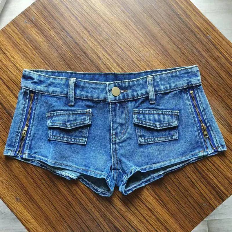 New Double Zipper Denim Shorts Women's Sexy Split-ended Super Shorts Design Hip-wrapped Hot Pants